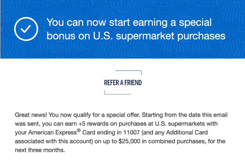 Amex grocery reward category bonus screenshot