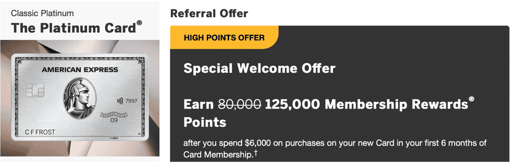 Amex Platinum referral offer screenshot