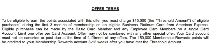 American Express offer terms without lifetime restriction language